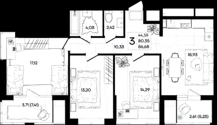 3-комнатная